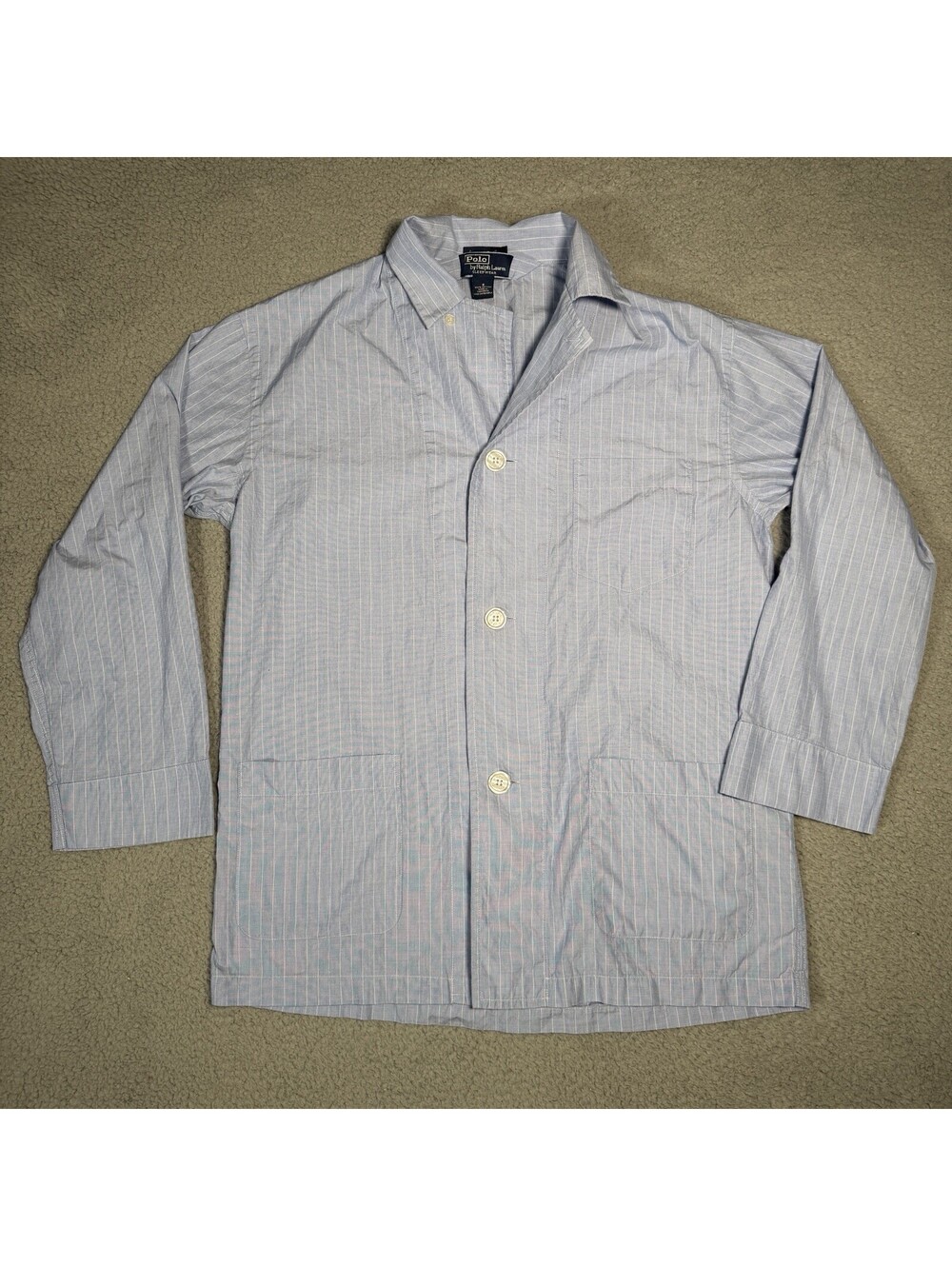 POLO RALPH LAUREN Sleep Night Shirt Mens Small Blue Button Up Cotton Pony Lounge